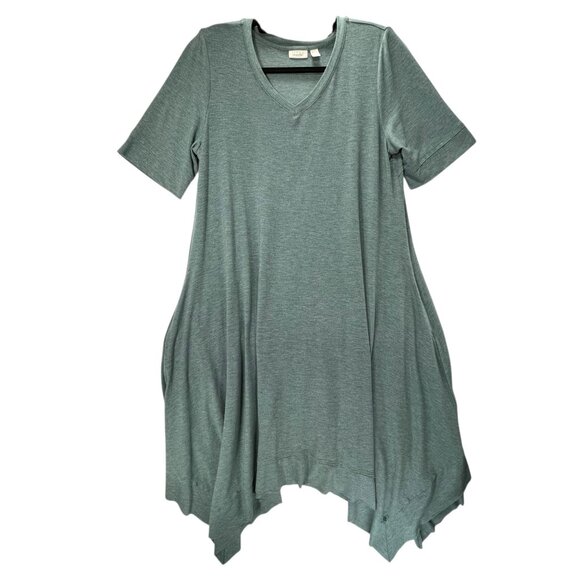Loco Lounge Dresses & Skirts - LoGo Lounge Lori Goldstein Dress Handkerchief Hem Teal Blue Lg Short Sleeve